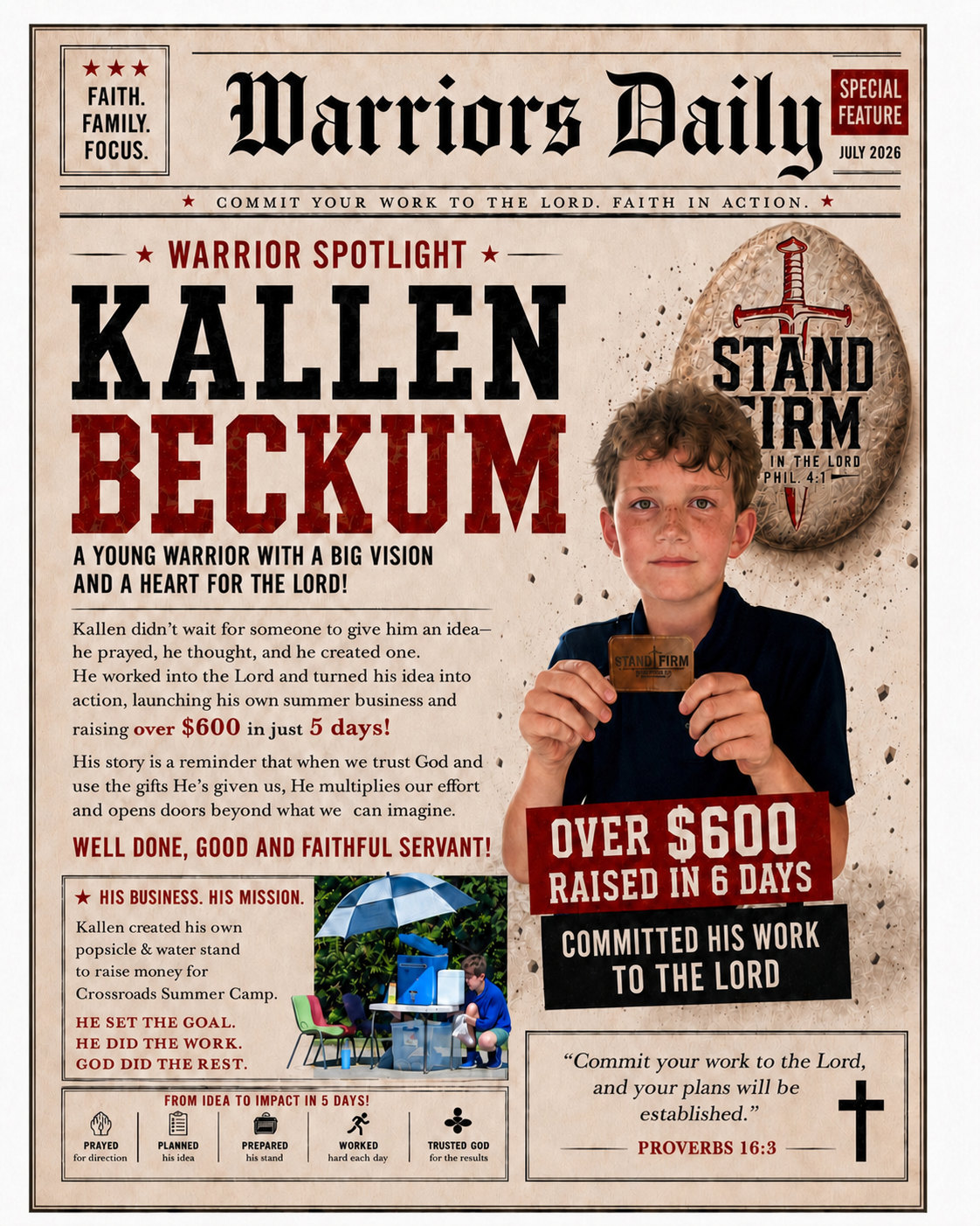 Warrior Spotlight card honoring Kallen Beckum